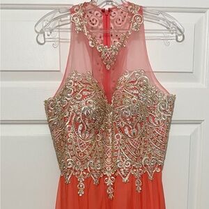 Studio 17 Coral Dress with Gold Detailing